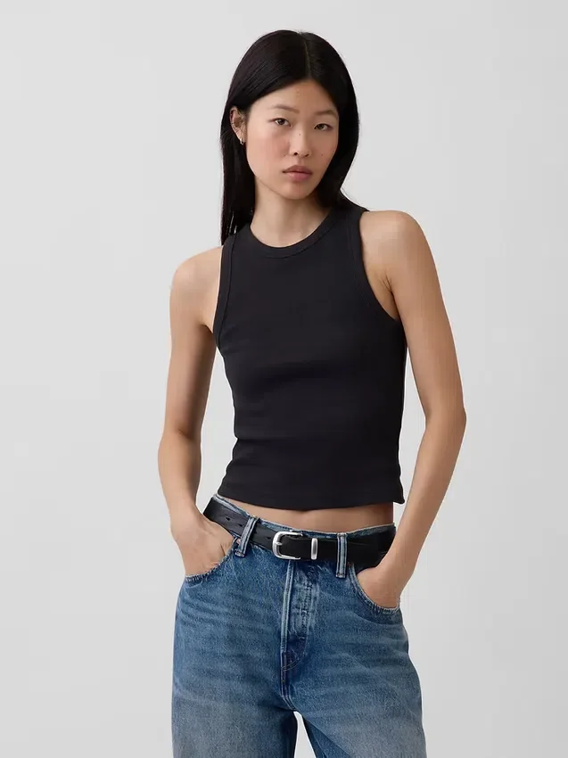 Canotta con scollo all’americana in maglia a costine pesante