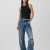 Canotta con scollo all’americana in maglia a costine pesante
