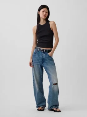 Canotta con scollo all’americana in maglia a costine pesante
