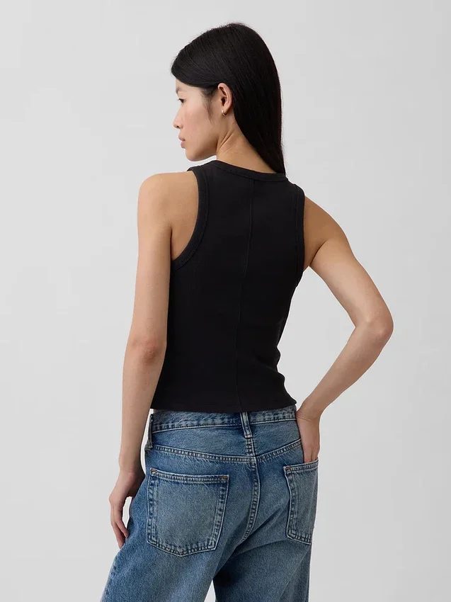Canotta con scollo all’americana in maglia a costine pesante