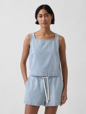 Canotta corta a righe in denim ultra morbido