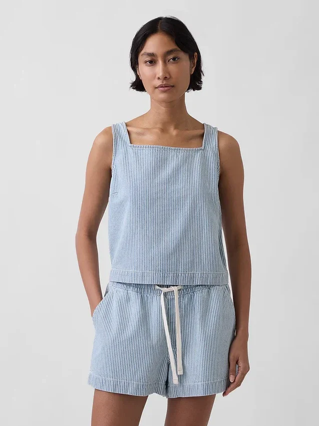 Canotta corta a righe in denim ultra morbido