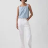 Canotta corta a righe in denim ultra morbido