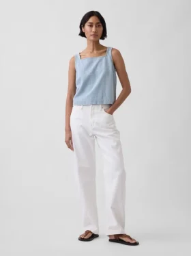 Canotta corta a righe in denim ultra morbido