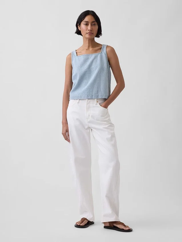 Canotta corta a righe in denim ultra morbido