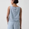 Canotta corta a righe in denim ultra morbido