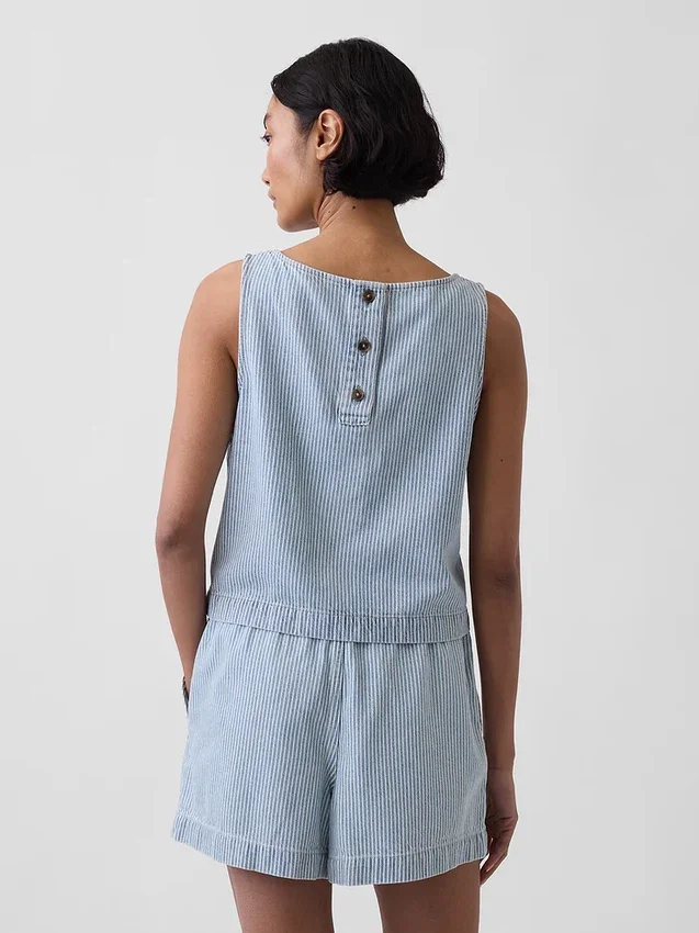 Canotta corta a righe in denim ultra morbido