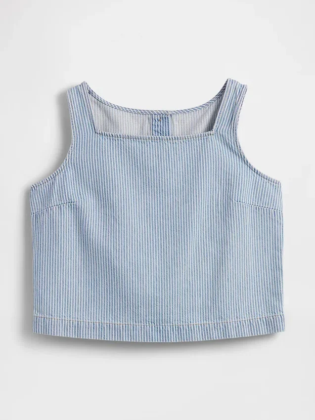 Canotta corta a righe in denim ultra morbido
