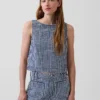 Canotta corta in denim a quadretti