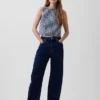 Canotta corta in denim a quadretti
