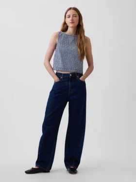 Canotta corta in denim a quadretti