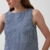 Canotta corta in denim a quadretti