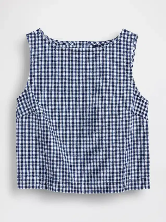 Canotta corta in denim a quadretti