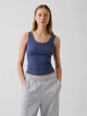 Canotta da pigiama con bordi in pizzo a coste sottili