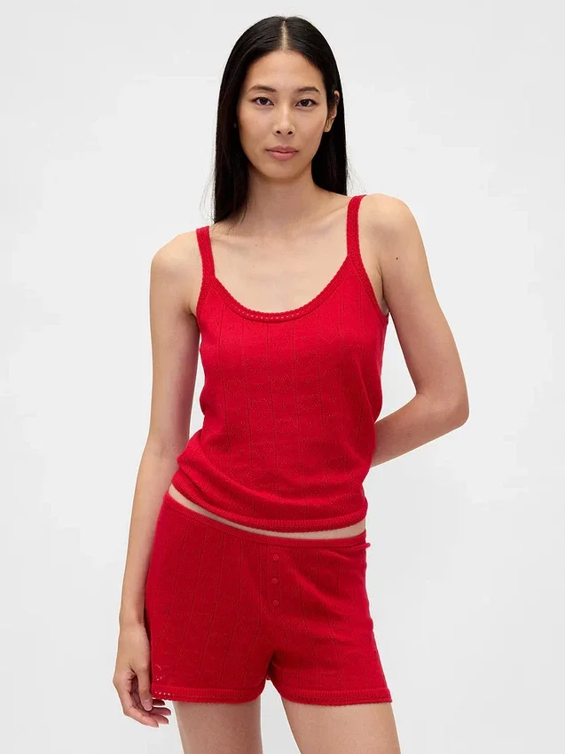 Canotta da pigiama leggera in maglia CashSoft a cuori in punto pointelle