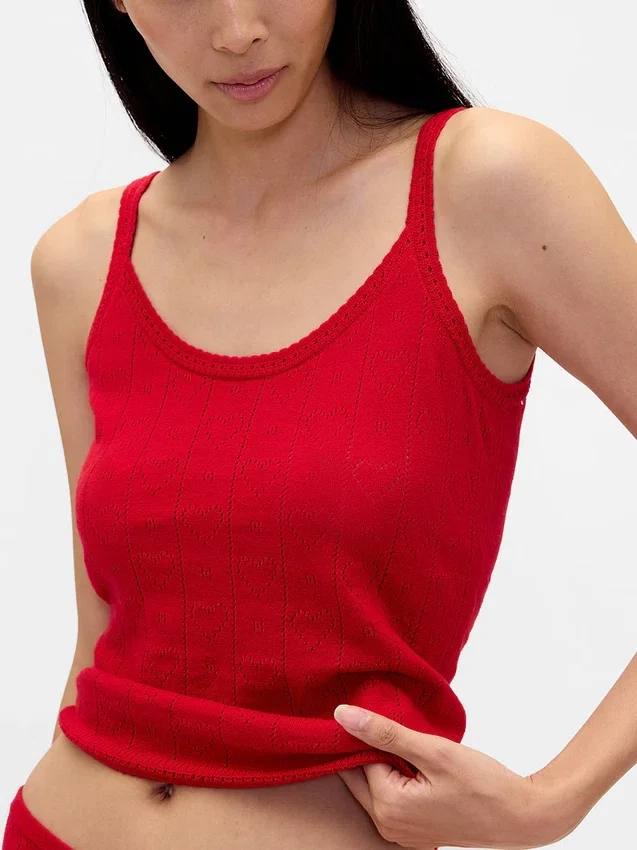 Canotta da pigiama leggera in maglia CashSoft a cuori in punto pointelle