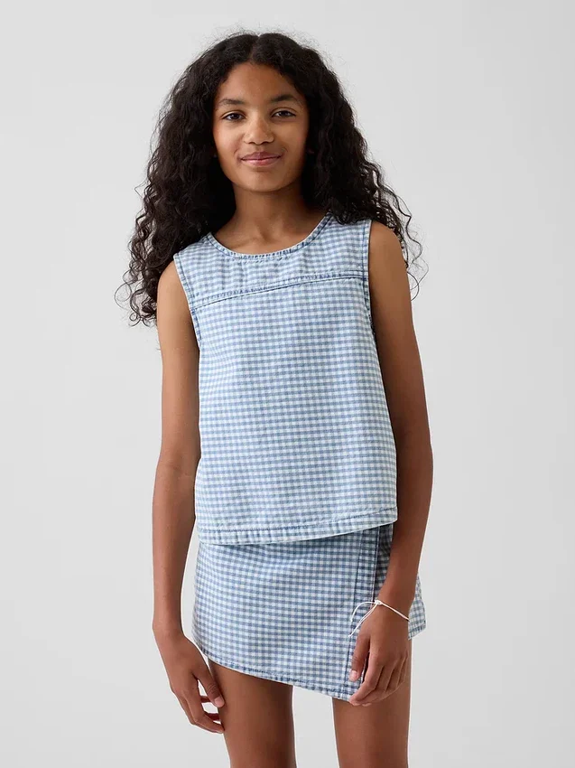 Canotta in denim a quadretti per bambini