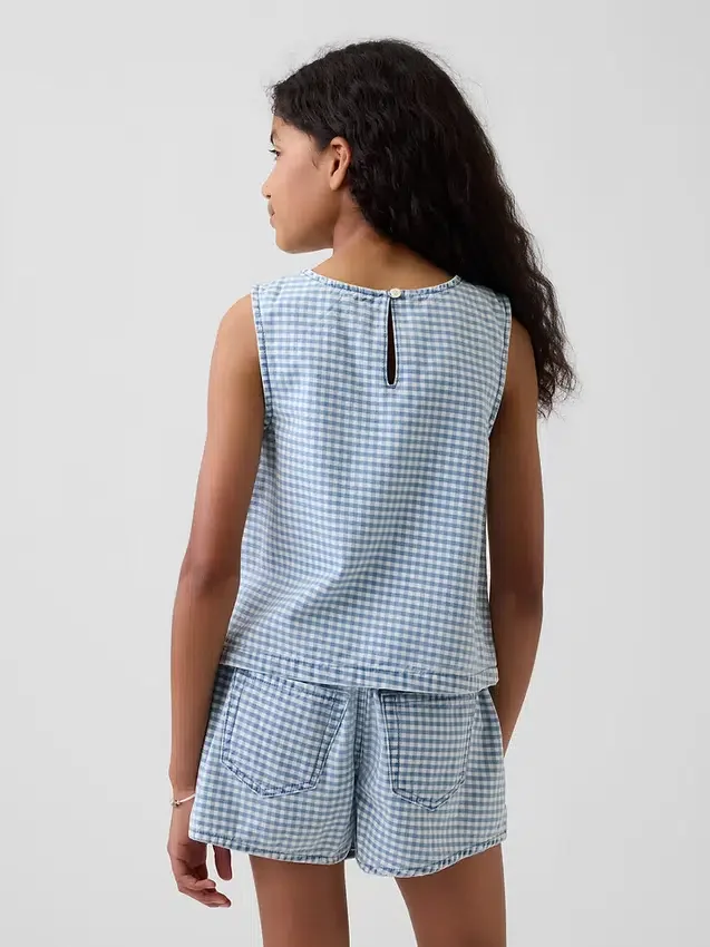 Canotta in denim a quadretti per bambini