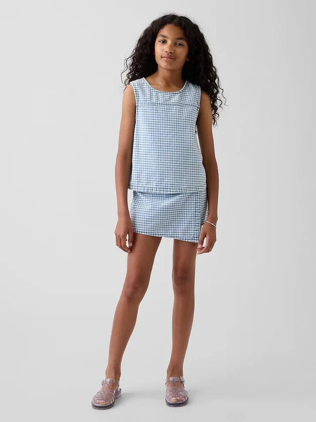 Canotta in denim a quadretti per bambini