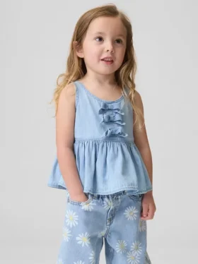 Canotta in denim con fiocco per neonato & bebè