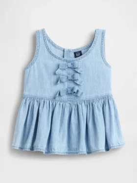 Canotta in denim con fiocco per neonato & bebè