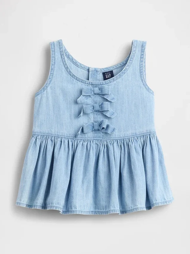 Canotta in denim con fiocco per neonato & bebè