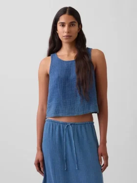 Canotta in denim di garza di cotone