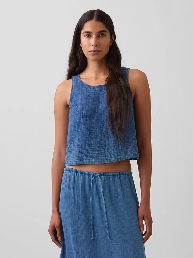 Canotta in denim di garza di cotone
