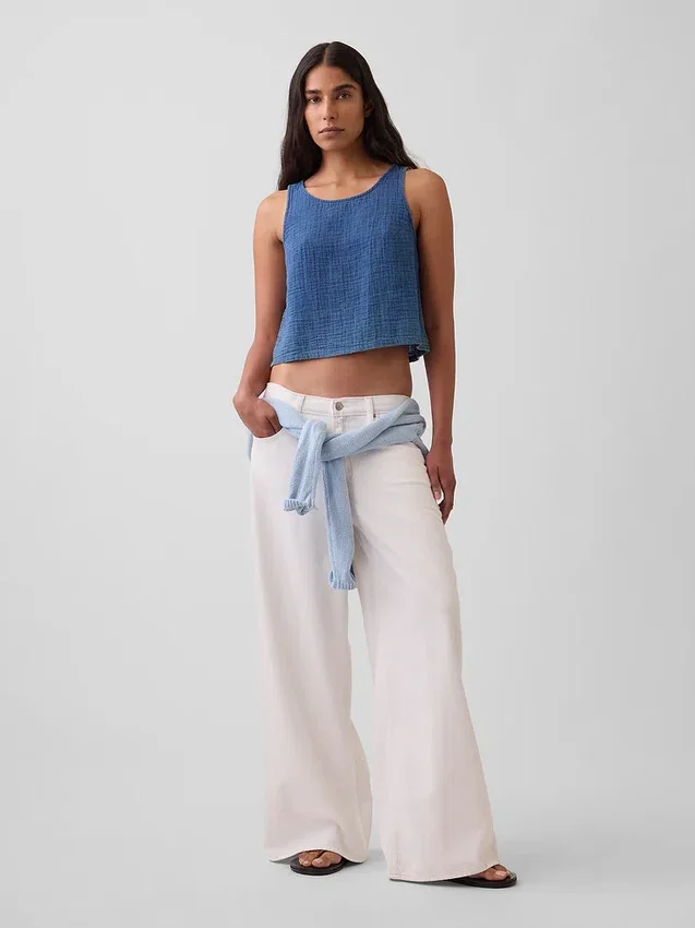 Canotta in denim di garza di cotone