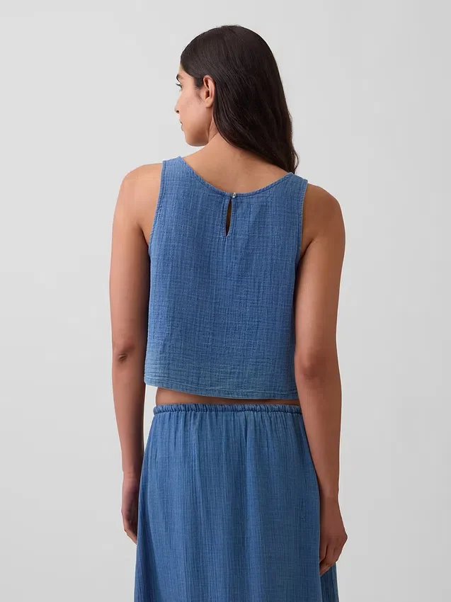 Canotta in denim di garza di cotone