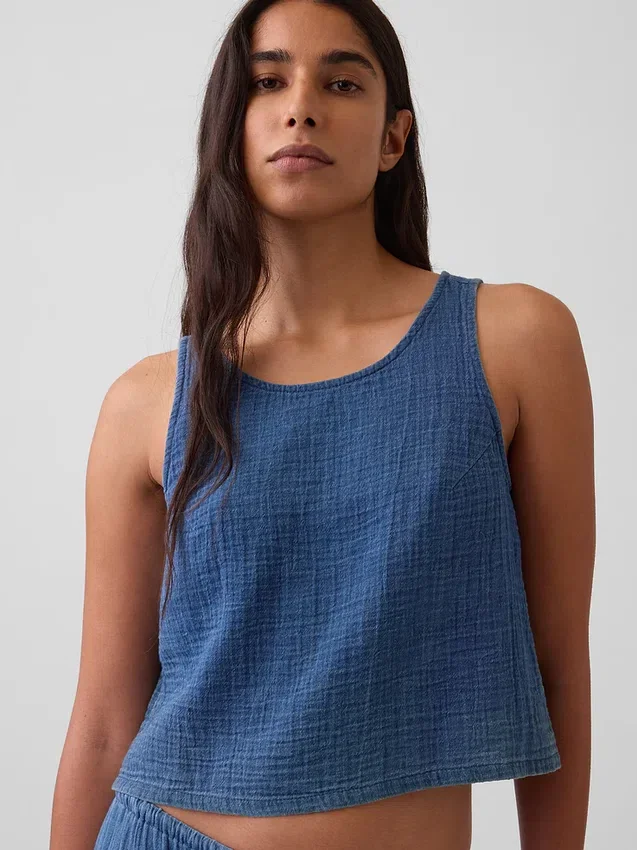 Canotta in denim di garza di cotone