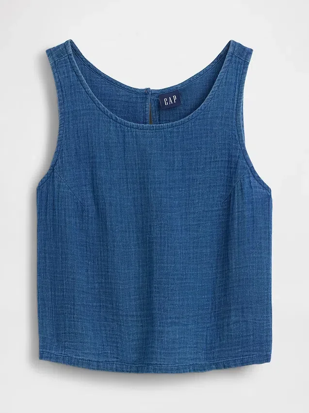 Canotta in denim di garza di cotone