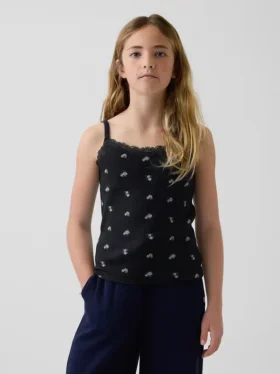 Canotta per bambini in maglia waffle con bordi in pizzo