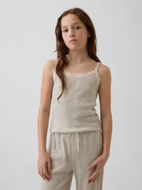 Canotta per bambini in maglia waffle con bordi in pizzo