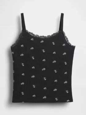 Canotta per bambini in maglia waffle con bordi in pizzo