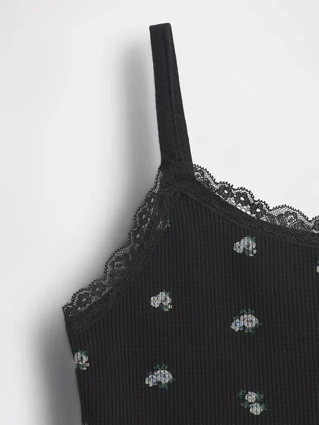 Canotta per bambini in maglia waffle con bordi in pizzo