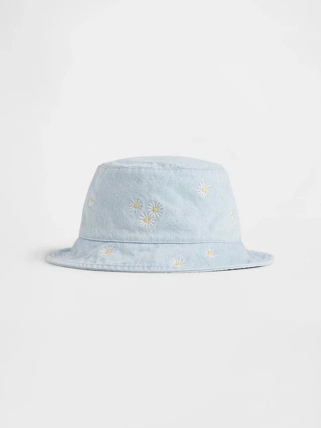 Cappellino a secchiello in denim con margherite per Neonato & Bebè