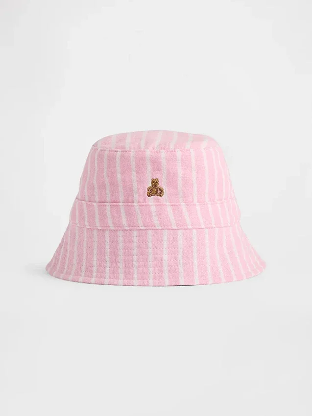Cappello a secchiello a righe in garza di cotone per neonati