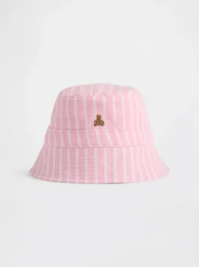 Cappello a secchiello a righe in garza di cotone per neonati