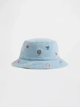 Cappello a secchiello in denim ricamato per neonato & bebè