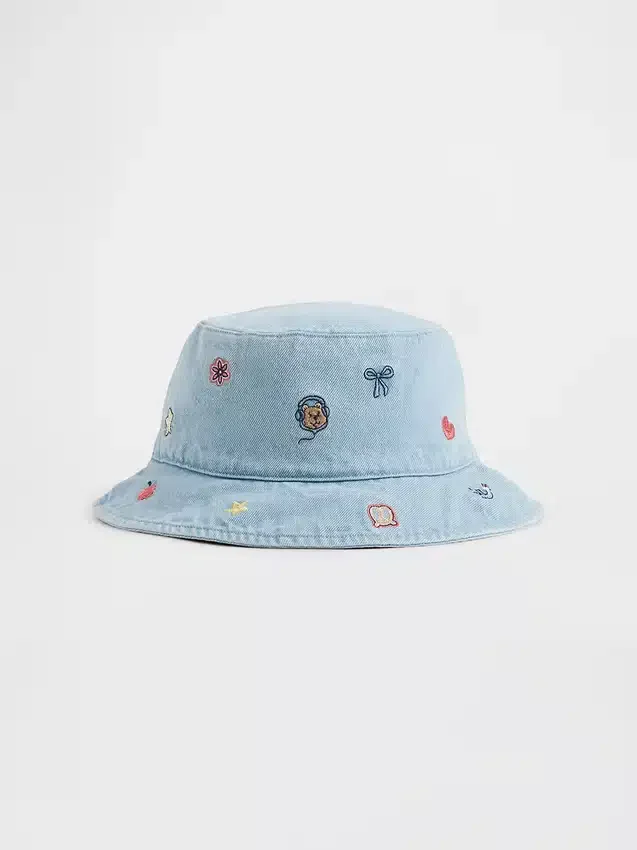 Cappello a secchiello in denim ricamato per neonato & bebè