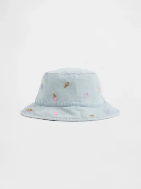 Cappello a secchiello in denim ricamato per neonato & bebè