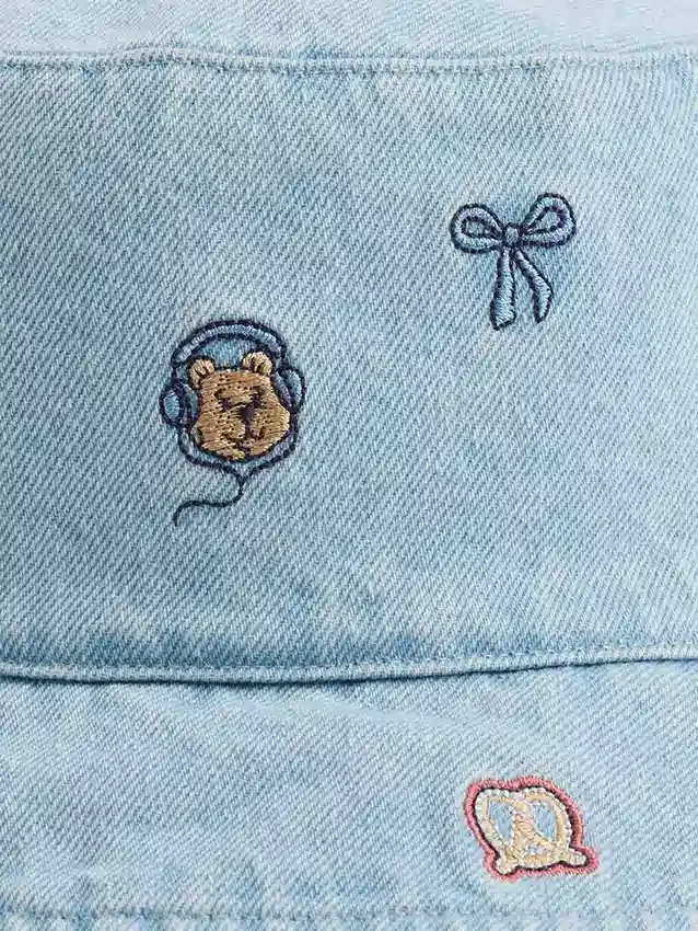 Cappello a secchiello in denim ricamato per neonato & bebè