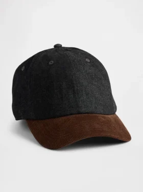 Cappello da baseball in denim e velluto a coste