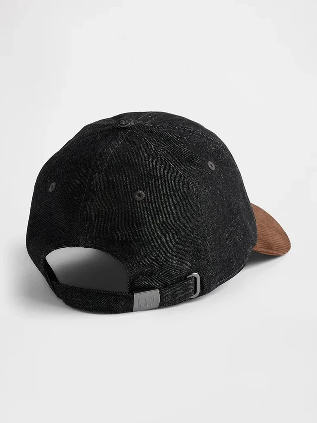 Cappello da baseball in denim e velluto a coste
