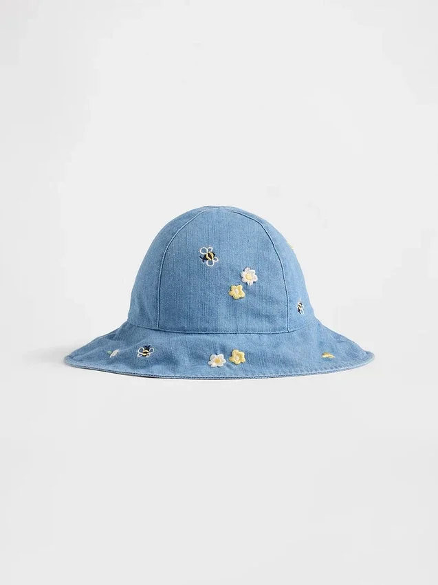 Cappello da sole in denim ricamato per neonati