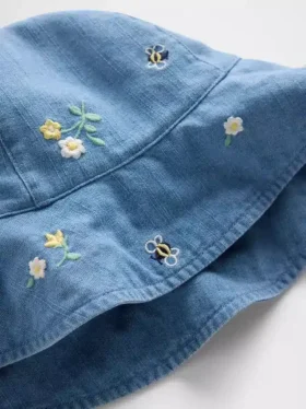 Cappello da sole in denim ricamato per neonati