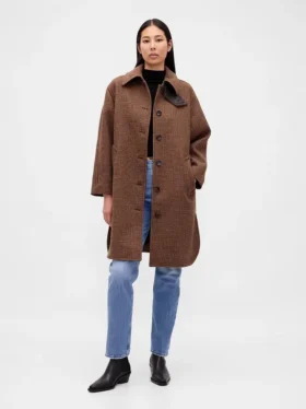 Cappotto da auto oversize in misto lana con motivo pied-de-poule