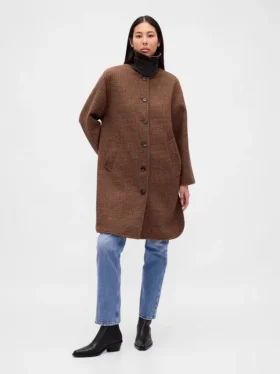 Cappotto da auto oversize in misto lana con motivo pied-de-poule