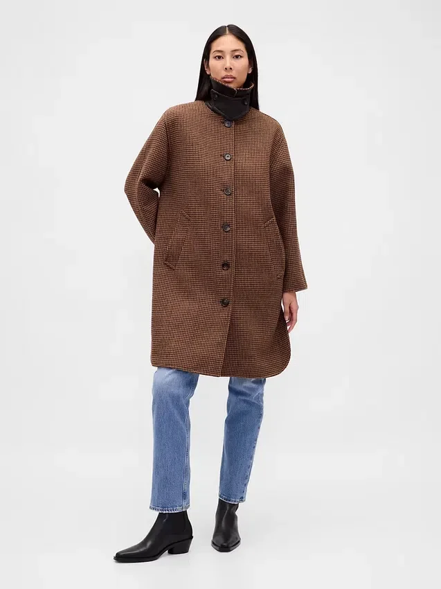 Cappotto da auto oversize in misto lana con motivo pied-de-poule